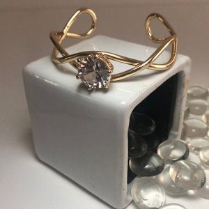 Gold Metal Bracelet with Large Rhinestone